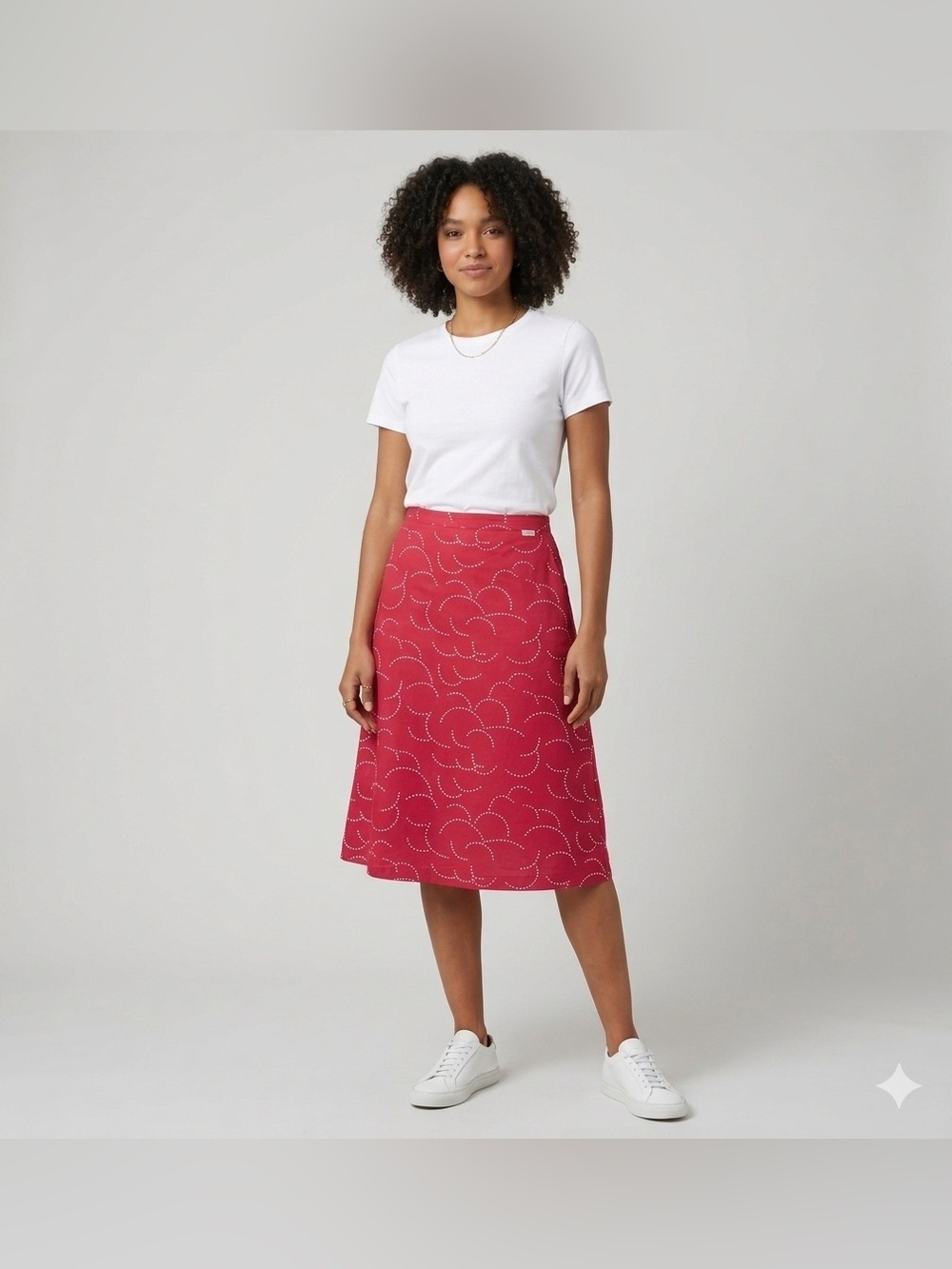Boden Pink White Mini Dots A Line Midi Skirt Size 4L